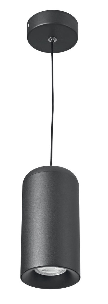 Lamp. Colg. 1L GU10 Cilindro C/Rejilla Alum. Negro (D80xH160)mm