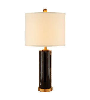 Lamp. Mesa 1L E27 Dorado Marmol+Negro Metal Pantalla Blanco 70X39Cm