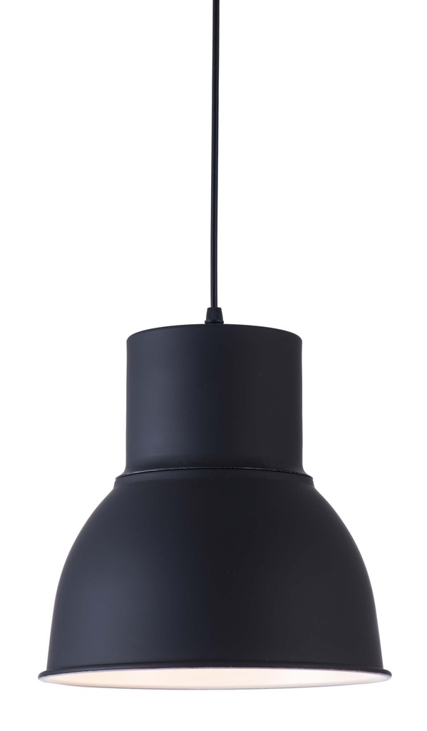 Lamp. Colg. 1L E27 T/Campana Alum. Negro+Blanco (D250xH300)mm