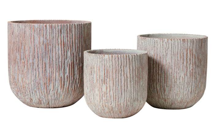 Maceta Fibra Barro Redonda Textura Rayas Terracota Envejecido Mediana (31x31x31)cm NP037