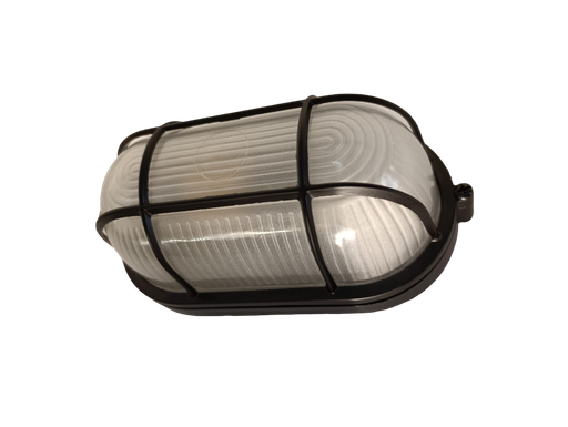 [060031 | 711082] Lamp.Barco 1L E27 Ovalado Aluminio Negro + Vidrio (200X120Mm) Ip65