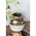 FLORERO DE CERAMICA GRANDE ORO Y BEIGE
