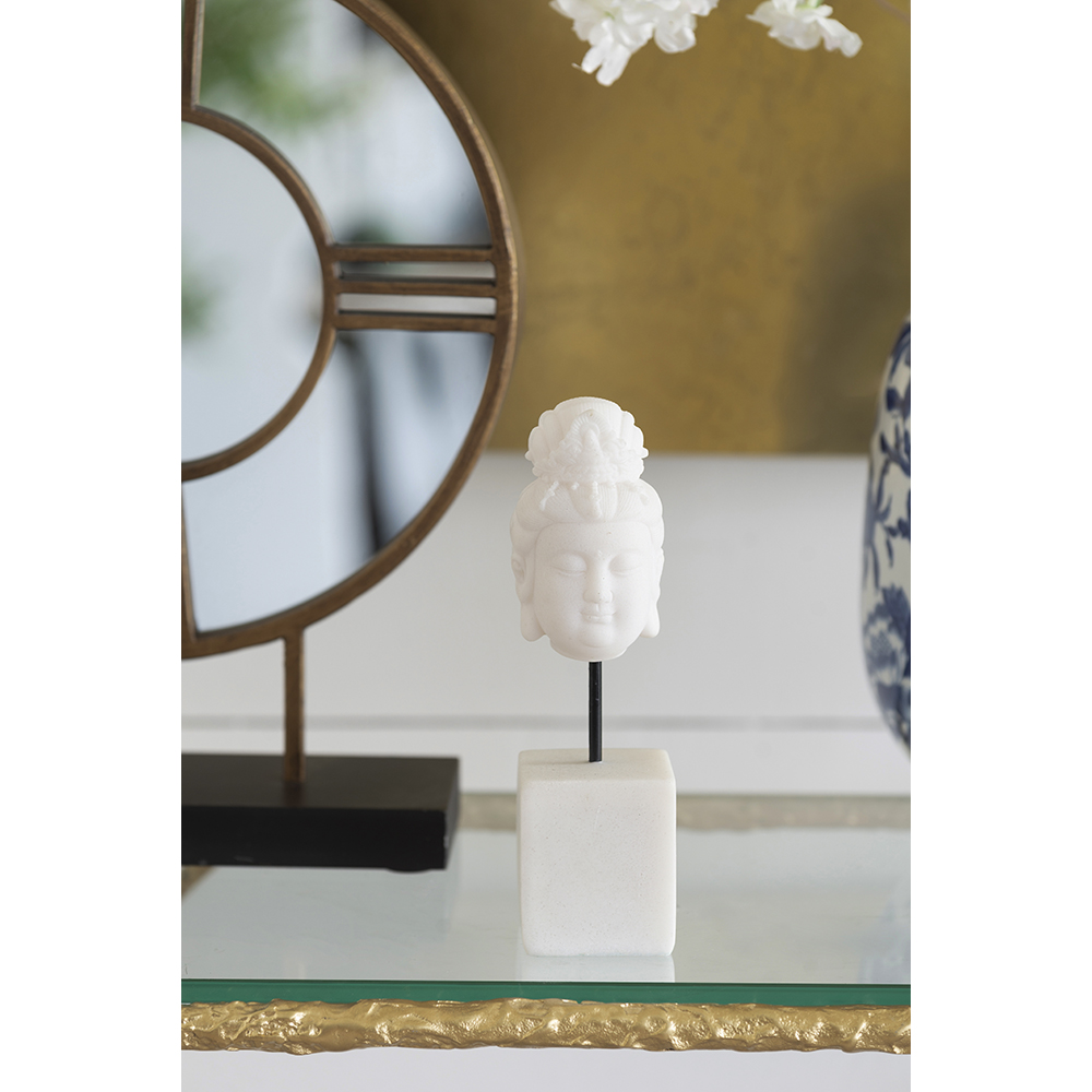 Busto De Buda Con Pedestal Tipo Marmol Color Blanco