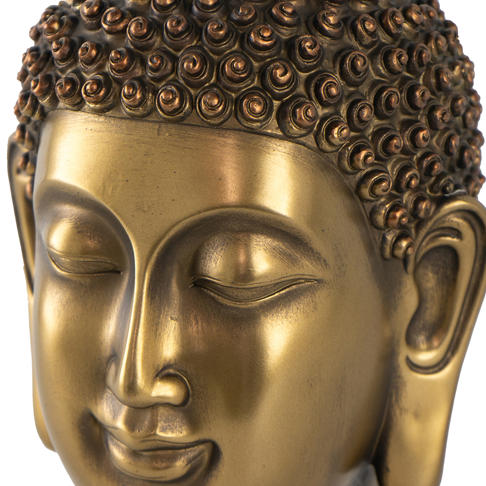 FIGURA DE RESINA DE CABEZA DE BUDA EN ORO VIEJO