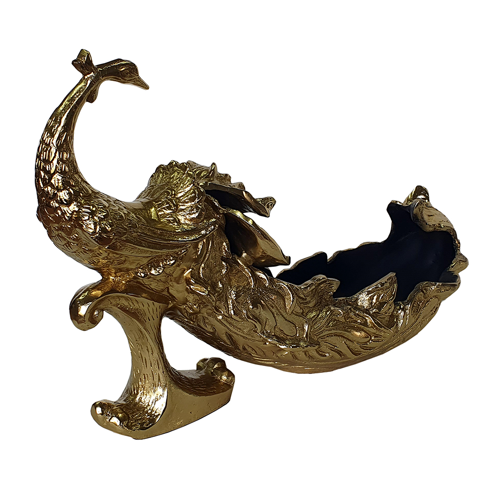 Figura De Pavo Real De Aluminio Tallado En Oro