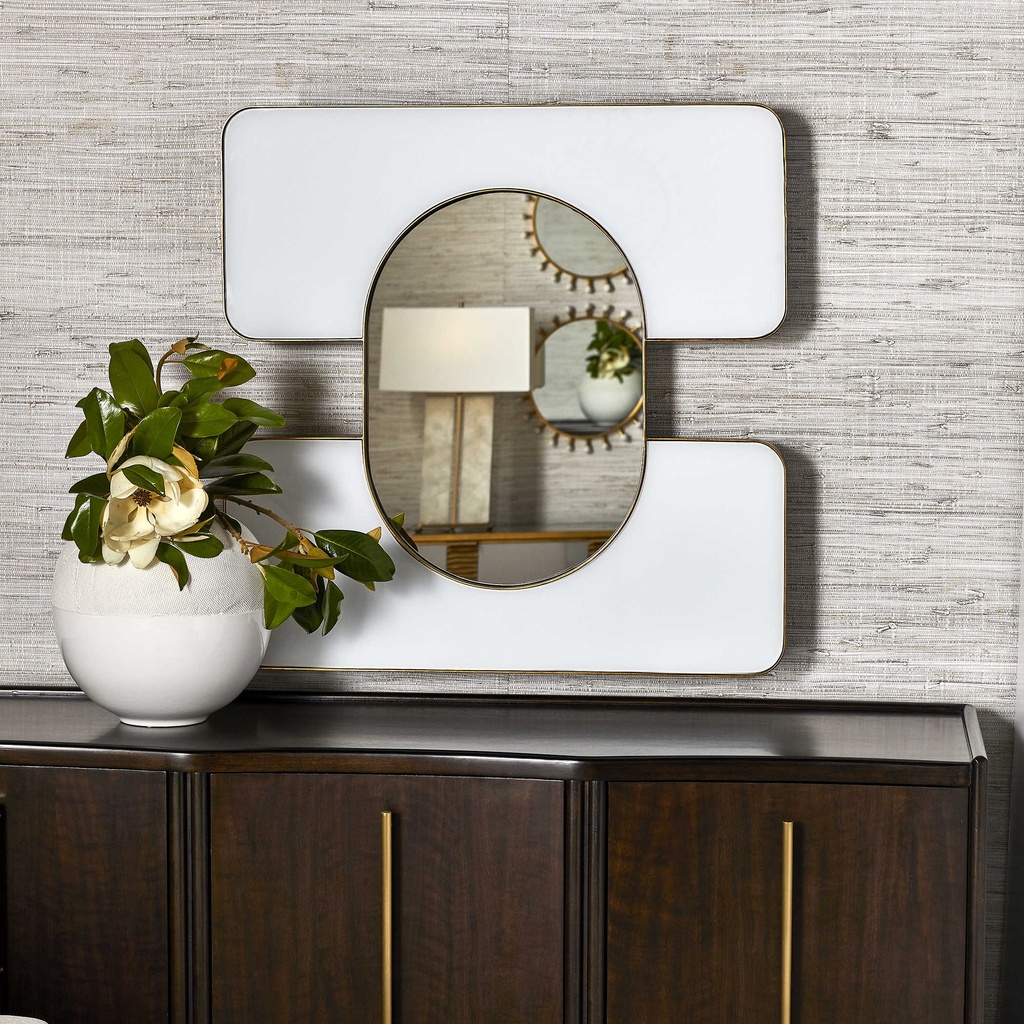 Espejo Ovalado Con Doble Marco De Vidrio Blanco 86x86