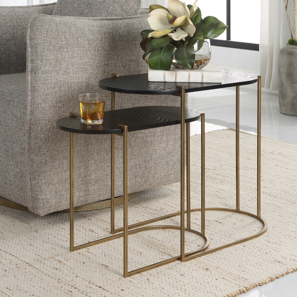 SET2 MESAS DE METAL DORADO CON TOP NEGRO