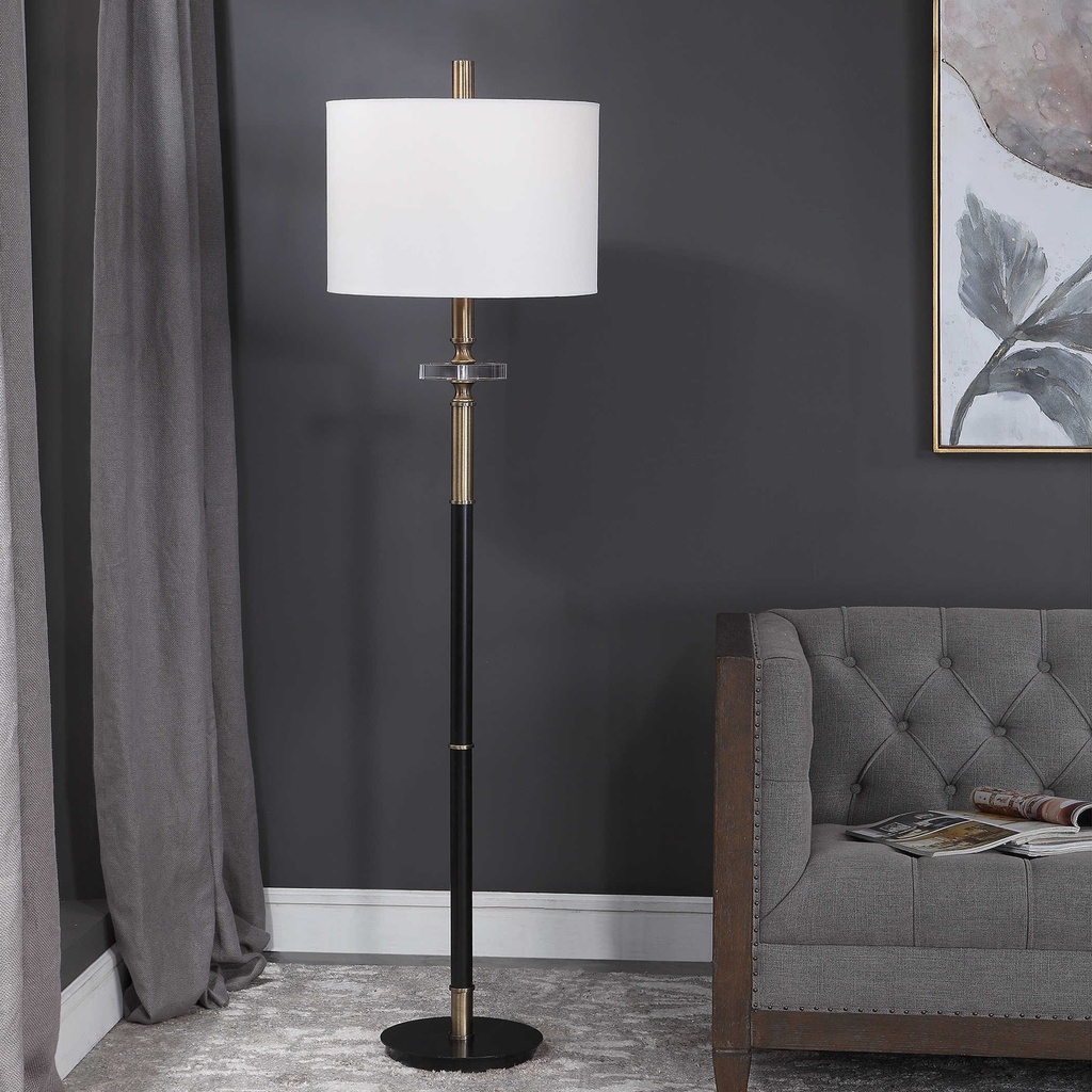 Lamp.De Piso Negra Con Dorado Maud