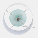 LAMP. MESA DE VIDRIO AQUA Y PANTALLA BLANCA