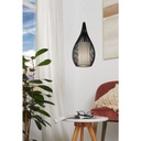 LAMP. COLG. 1L E27 T/JAULA RAZONI ACERO NEGRO+VIDRIO OPAL (1300X190MM)