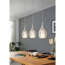 LAMP. COLG. 3L E27 T/JAULA RAZONI ACERO BLANCO+VIDRIO OPAL (1100X990MM)