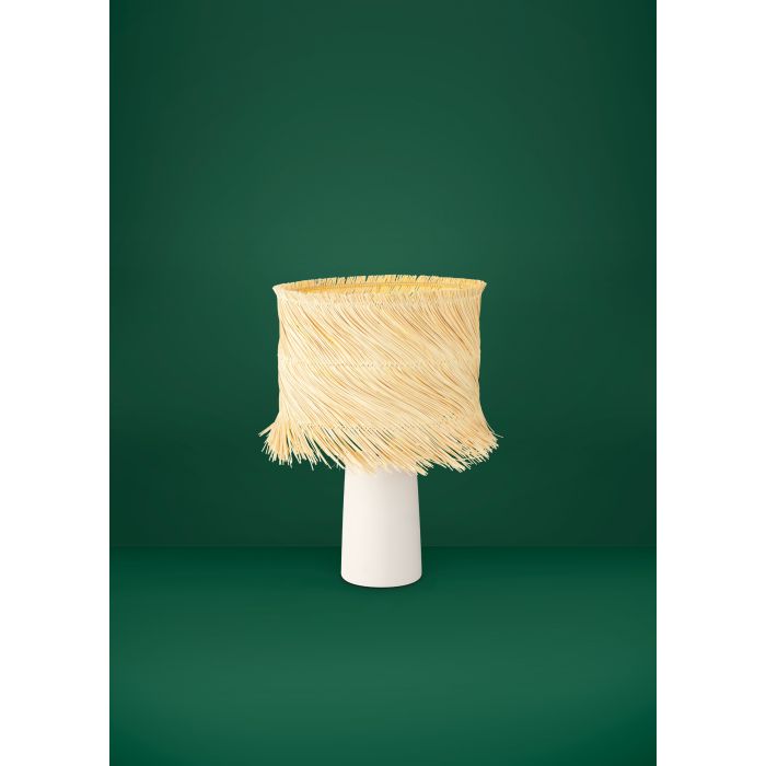 LAMP. MESA 1L E27 PAISANO CERAMICA BEIGE+PANTALLA RATTAN (515X300MM)