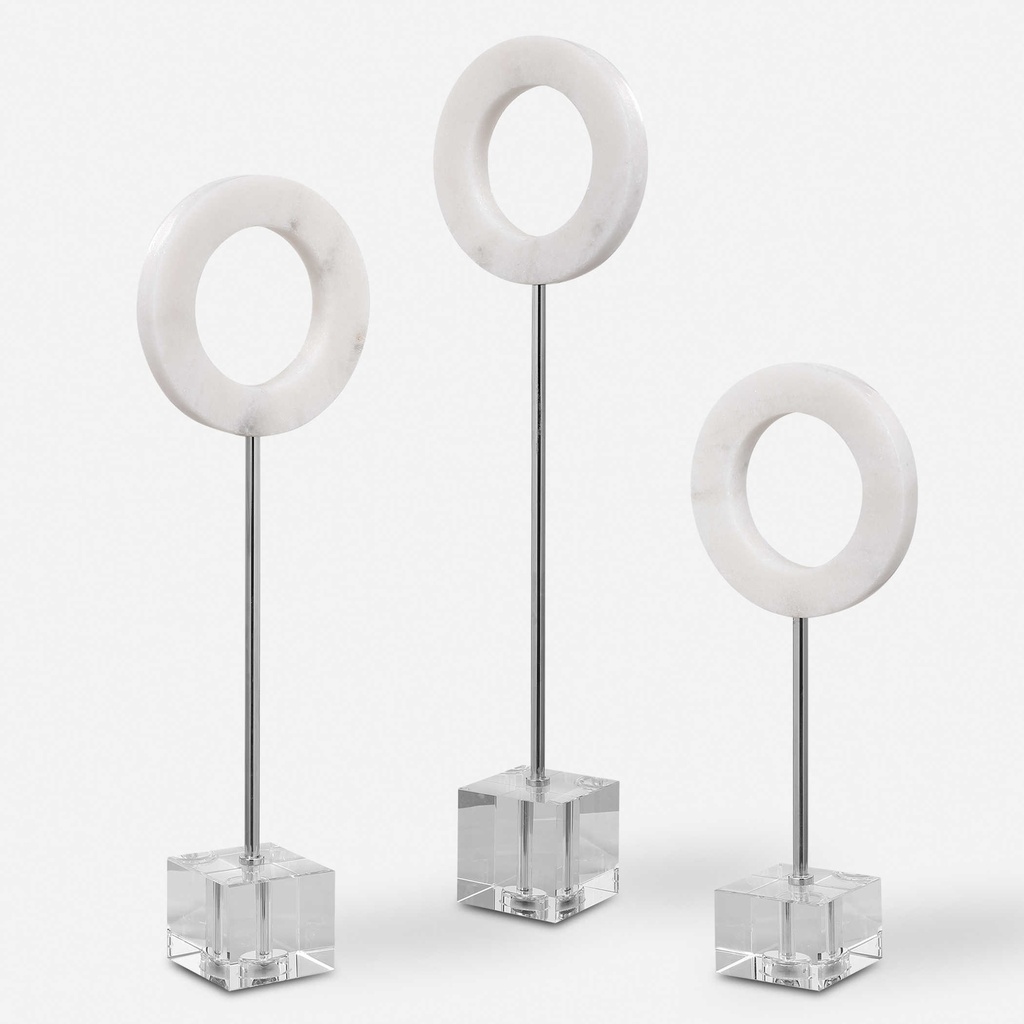 Set3 Figuras De Circulos Blancos De Marmol Con Pedestal