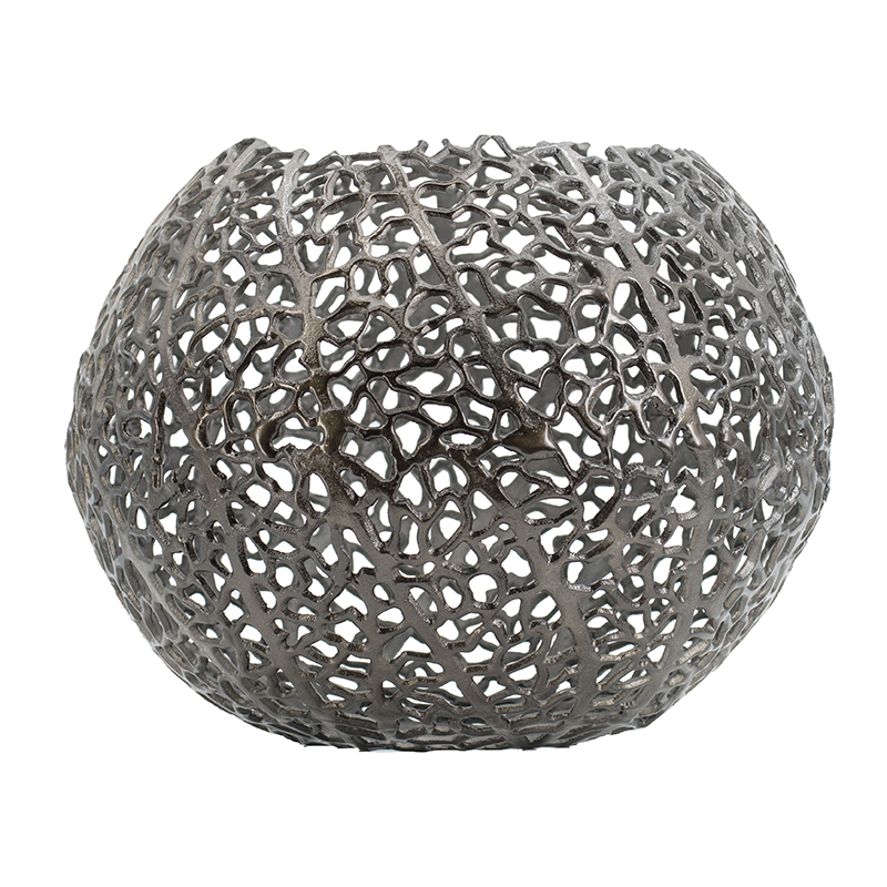 Florero De Metal Redondo Gris 
