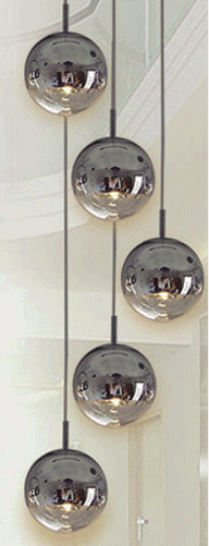 Lamp. Colg. 5L E27 T/Globo (250Mm) Base Redonda (D500Mm) Cromo+Transparente