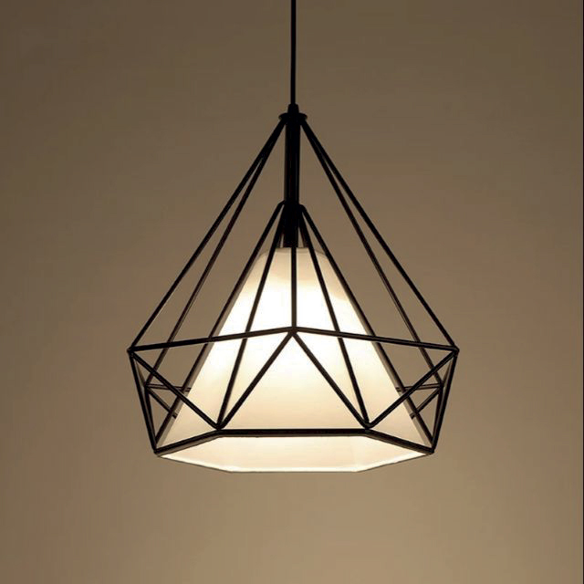 Lamp. Colg. 1L E27 Triangular Metal+Tela Negro+Blanco (350x1500)mm