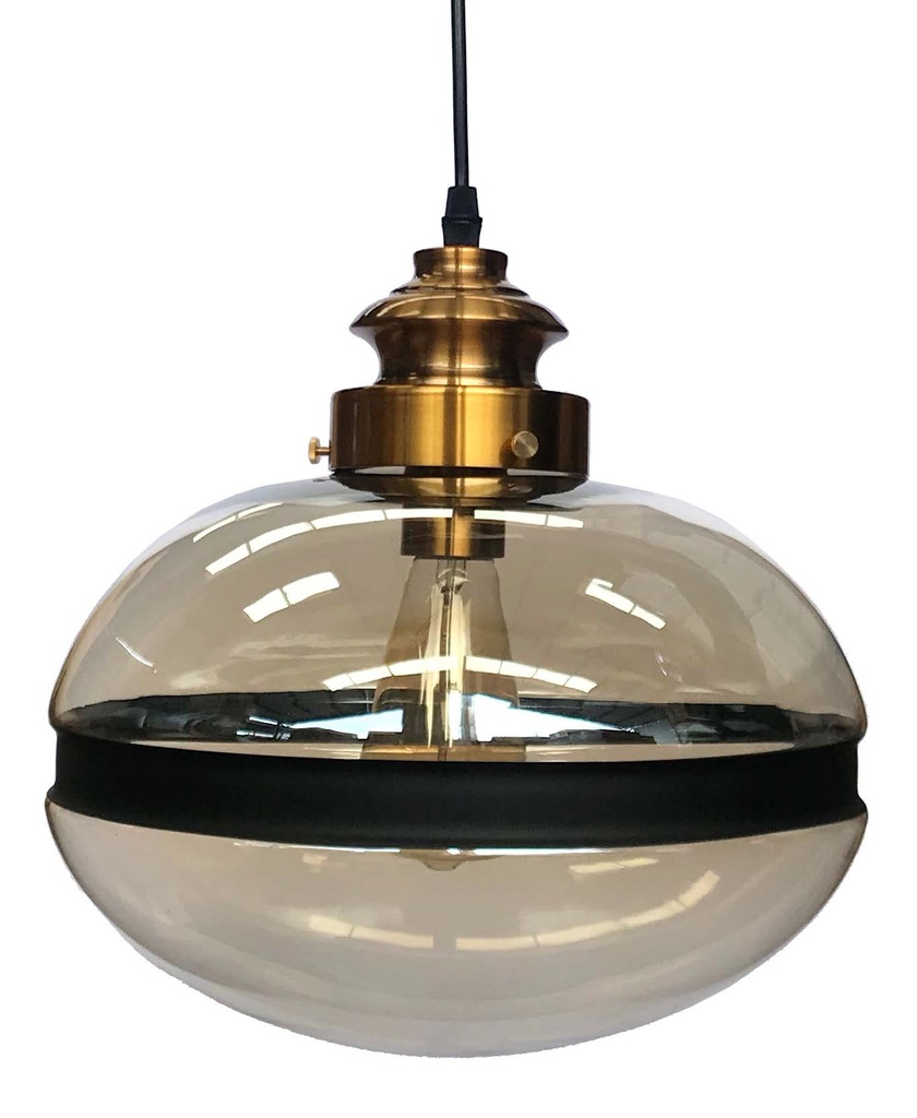 Lamp. Colg. Vidrio Negro Cognac 1E27 D31X30Cm