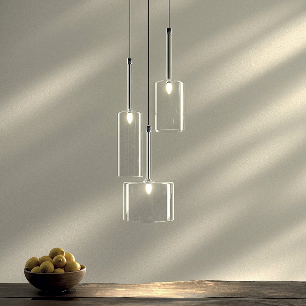 Lamp. Colg. 3L G4 Base Recta Alum.+Vidrios Ambar (550x70)mm