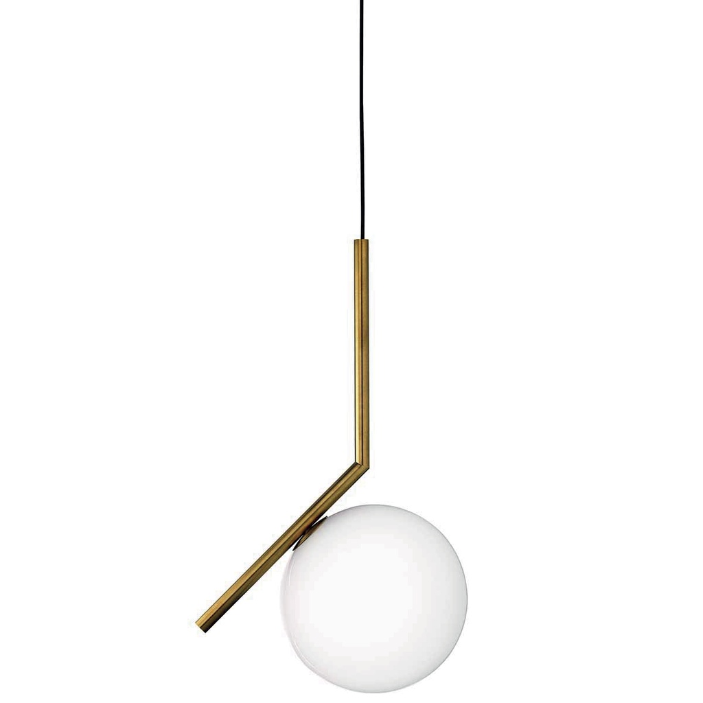 Lamp. Colg. 1L E27 T/Globo Metal+Vidrio Dorado+Opal D200mm
