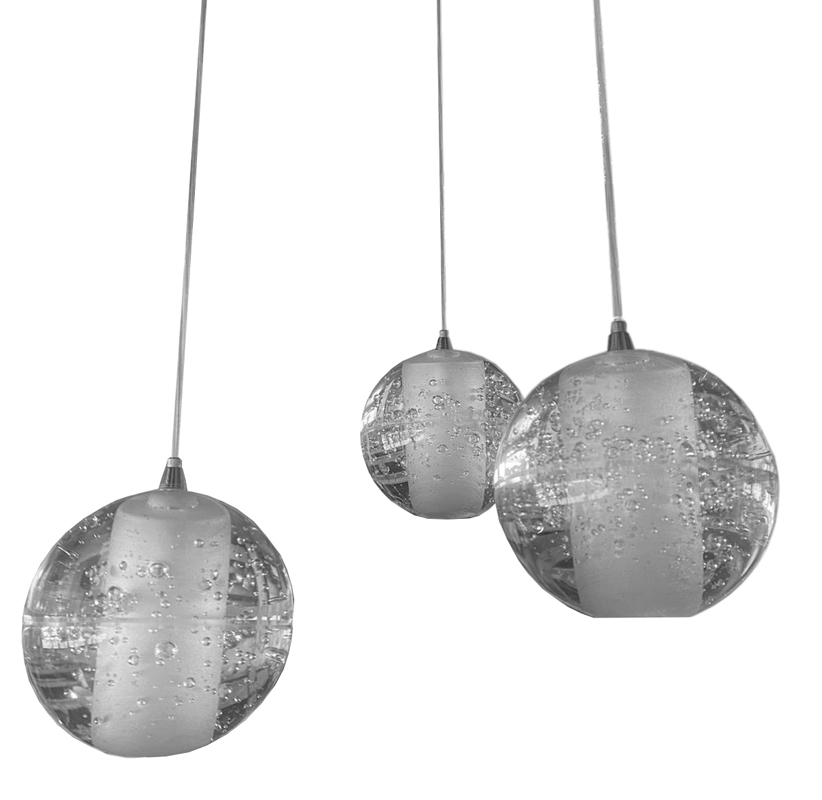 Lamp. Colg. Bola Cristal D(100)Mm Base Recta (500X60)Mm 3G9