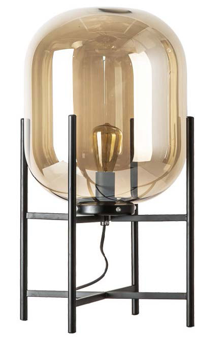Lamp. Mesa 1L E27 Vidrio Cognac+Base Metal Negro (L500xAn280)mm