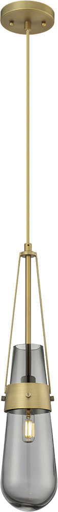 Lamp. Colg. 1L E27 Base Dorado+Vidrio Ambar (D150X600Mm)