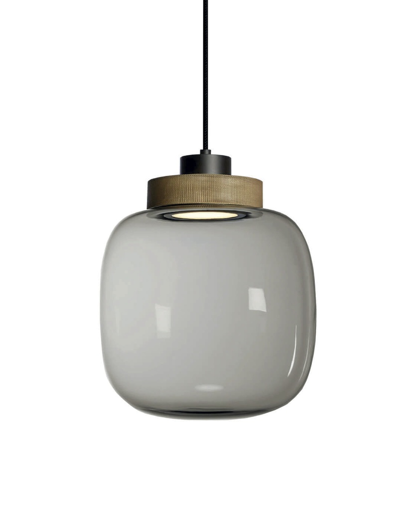 Lamp. Colg. Led 1L Vidrio Smoke+Metal Dorado 3K (D180X280Mm)