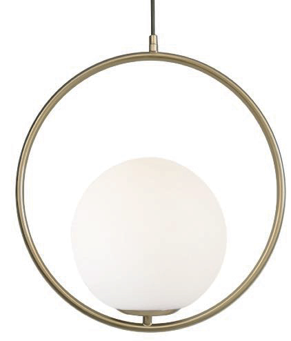 Lamp. Colg. 1L E27 Aro Metal+Vidrio Dorado+Opal D300mm