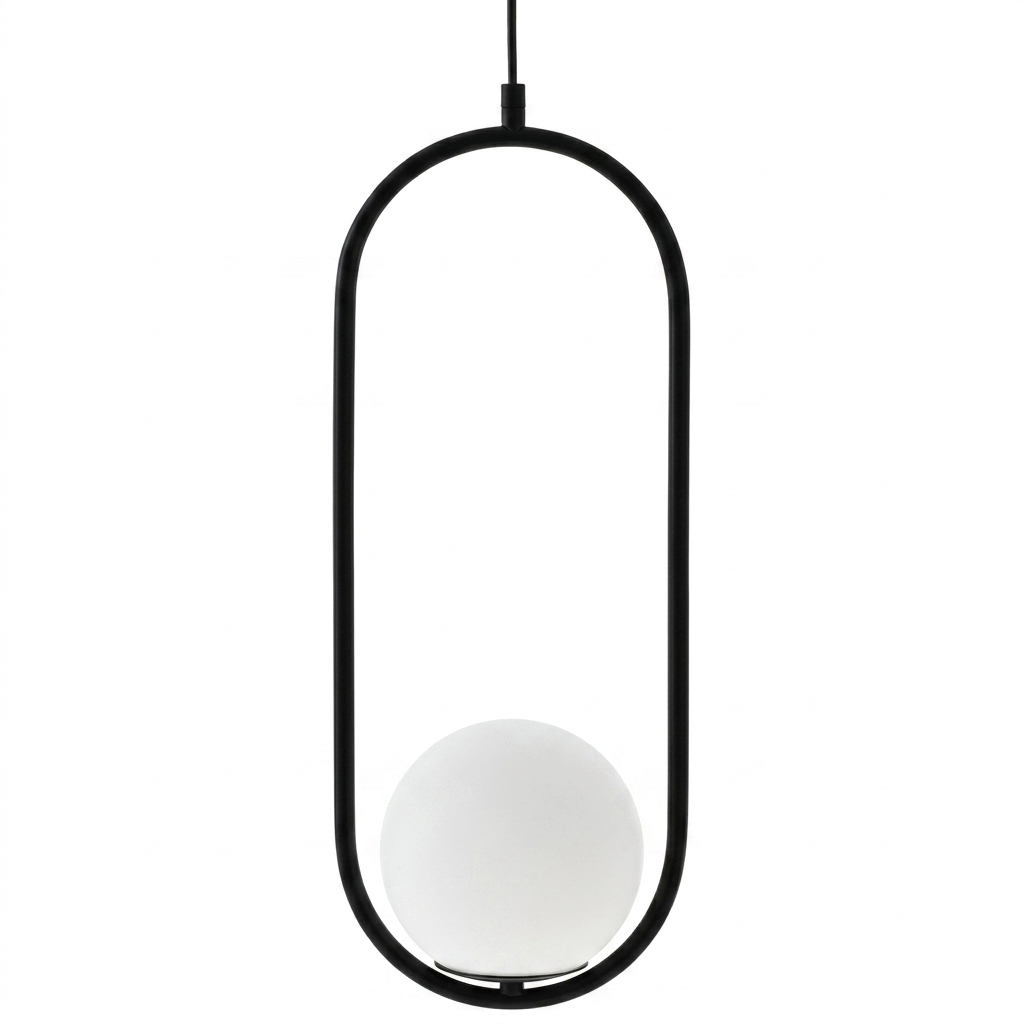 Lamp. Colg. 1L E27 Ovalo Metal+Vidrio Negro+Opal (200x500)mm