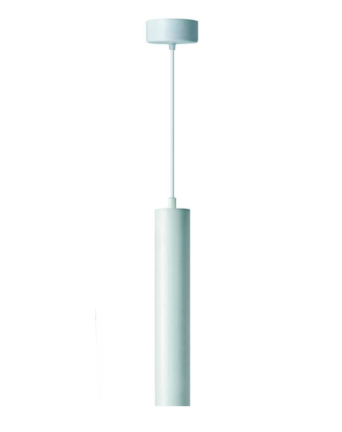 Lamp. Colg. 1L GU10 Tubular Alum. Blanco+Plata (D55xH300)mm