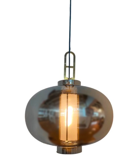 Lamp. Colg. 1L E27 Dorado Metal+Fume Glass (D400X480)Mm
