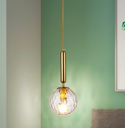 Lamp. Colg. 1L E27 Dorado Metal+Claro Glass (D150X350)Mm