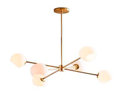 Lamp. Colg. 6L E27 94X55Cm Dorado Metal+Vidrios Opal