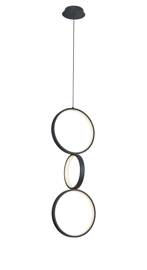 Lamp. Colg. Led 3L Mod. Anillos 64w 3k Negro (320x240x1500)mm