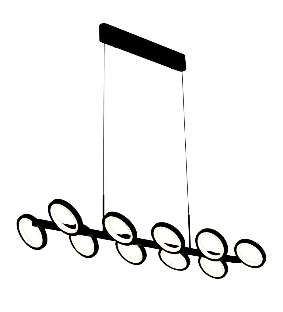 Lamp. Colg. Led 10L Anillos Negros 60W 3K (1020X370X1500Mm)