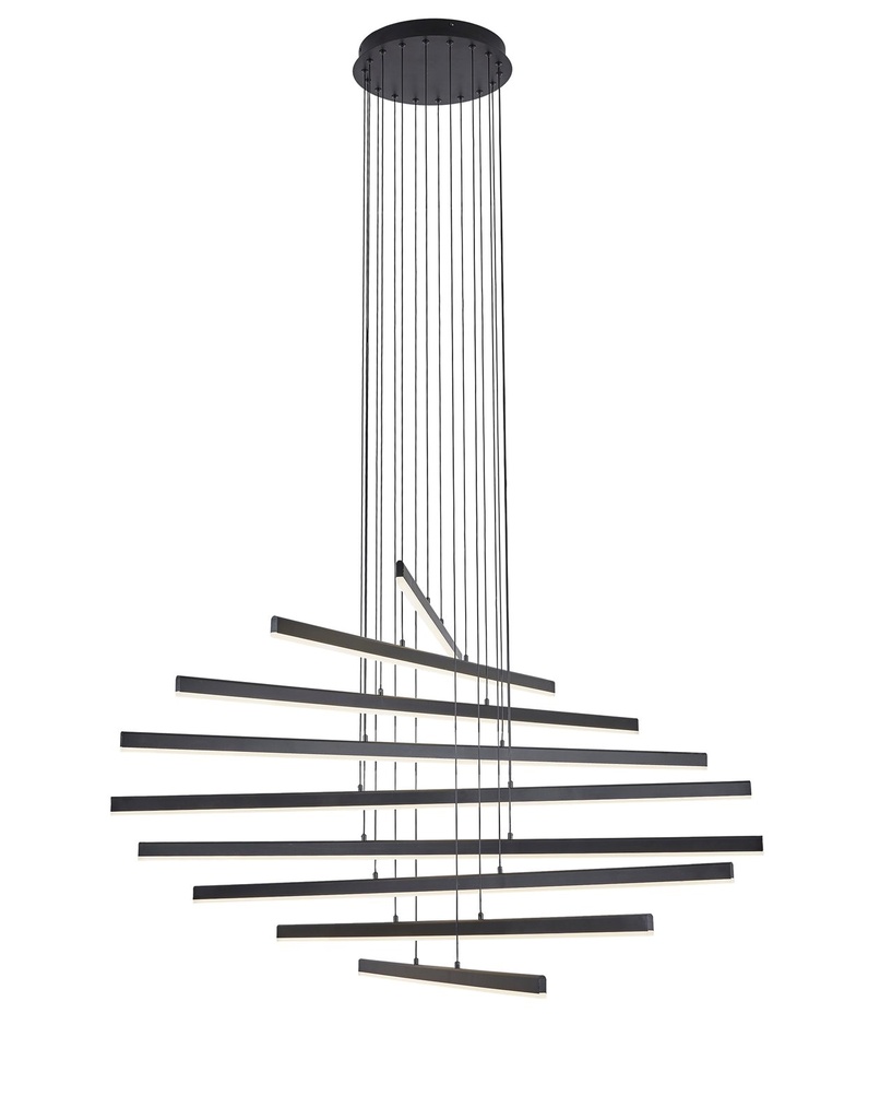 Lamp. Colg. Led 9L Ab. Mod. Linea 170w 3k Negro (1200x1500)mm