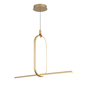 Lamp. Colg. Led 2L Ovalo+Barra Dorado 38W 3K (1060X1200Mm)