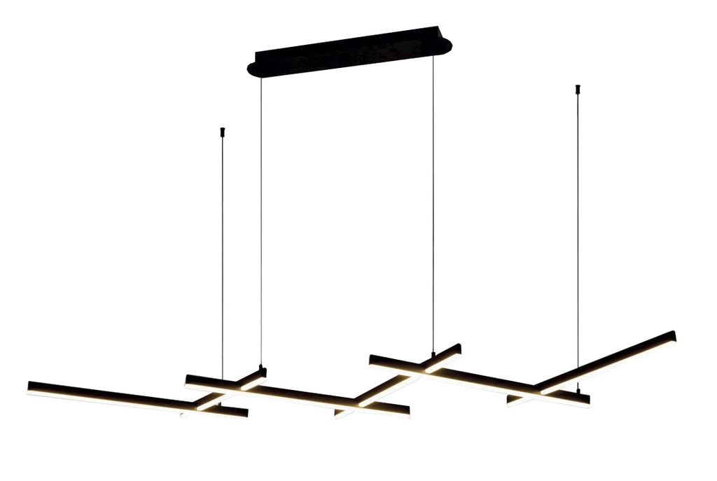 Lamp. Colg. Led 6L Abajo Mod. Alum+Acril Negro 85w 3k (1600x470x1200)mm