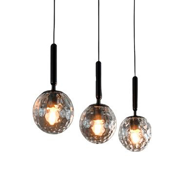 Lamp. Colg. 3L E27 L67X200Cm Negro Metal+Vidrios Claro