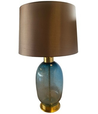 Lamp. Mesa 1L E27 Vidrio Fume+Dorado Metal+Pantalla Cafe 67X38Cm