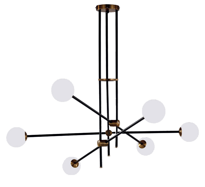 Lamp. Colg 6L G9 Bolas Negro+Dorado Vidrio 100X80cm