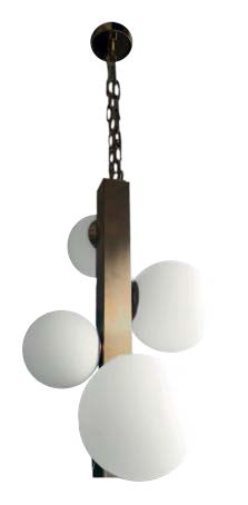 Lamp. Colg. 7L E14 Bolas Dorado+Milk L100Cm