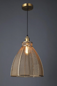 Lamp. Colg. 1L E27 T/Campana Metal Dorado (300x380)mm
