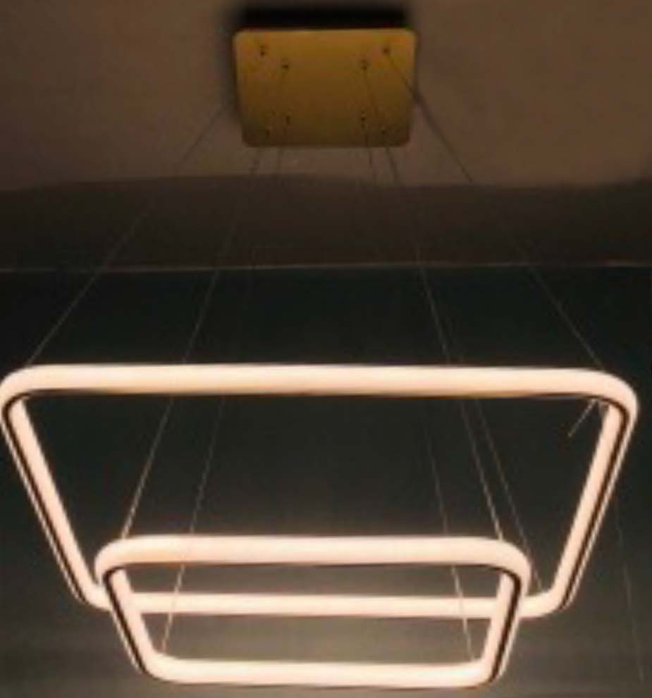 Lamp. Colg. Led Cuadrado 2L D40+60Cm Luz Int.+Ext. 98W 3K Dorado