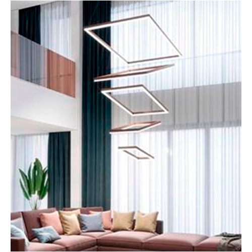 Lamp. Colg. Led 5L Rect. Dorado (600+250+750+400+900+550+1050+700+1200+850) 3K