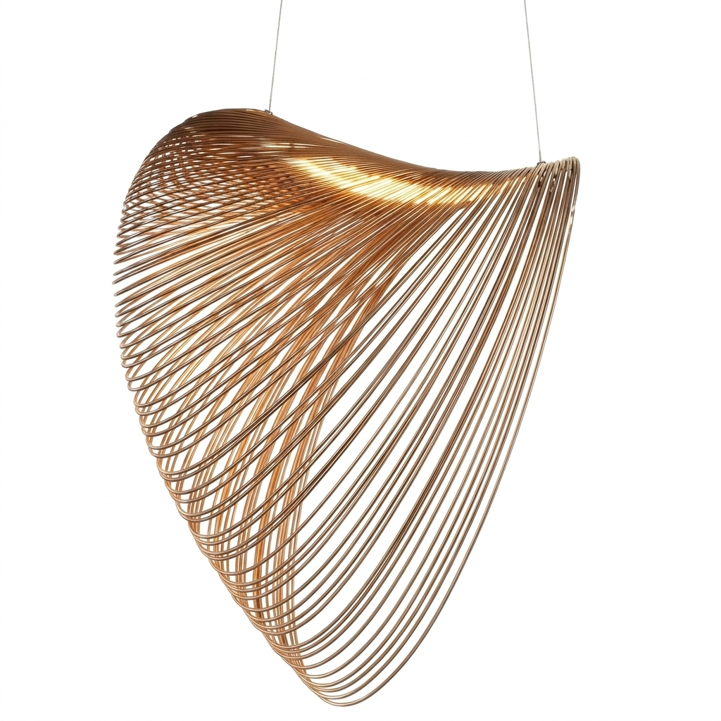 Lamp. Colg. Led Cuerdas+Madera Natural 16w 3k (D600xH400)mm