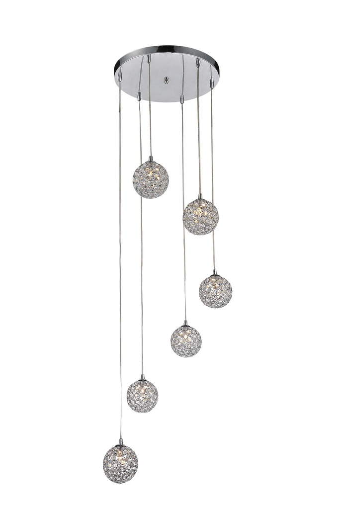 Lamp. Colg. 6L G9 Bolas Sn/Cristal 47X140Cm