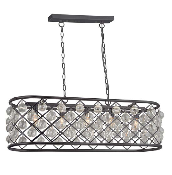 Lamp. Colg. Oval Metal+Bolas Cristal 98X3Cm 5Xe14