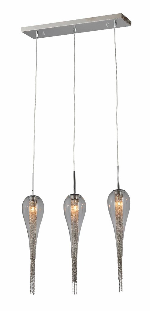 Lamp. Colg. Pantalla Vidrio+Metal Tipo Gota 3G9X40W