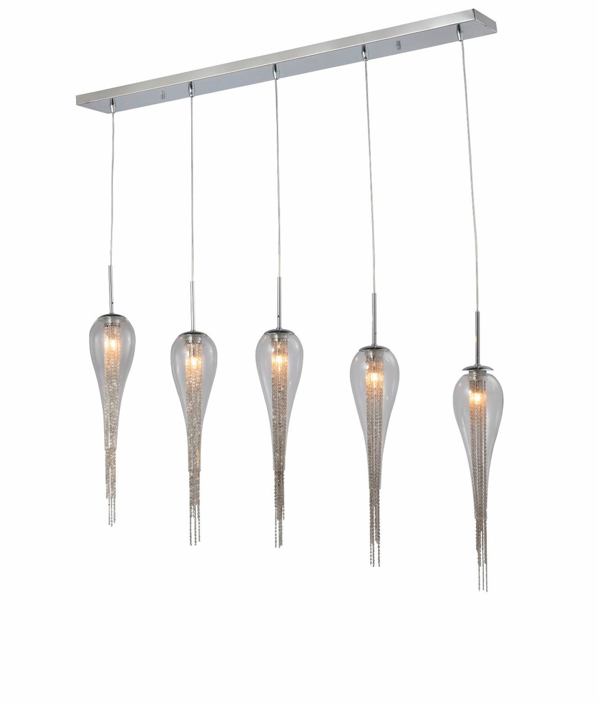 Lamp. Colg. Pantalla Vidrio+Metal Tipo Gota 5G9X40W